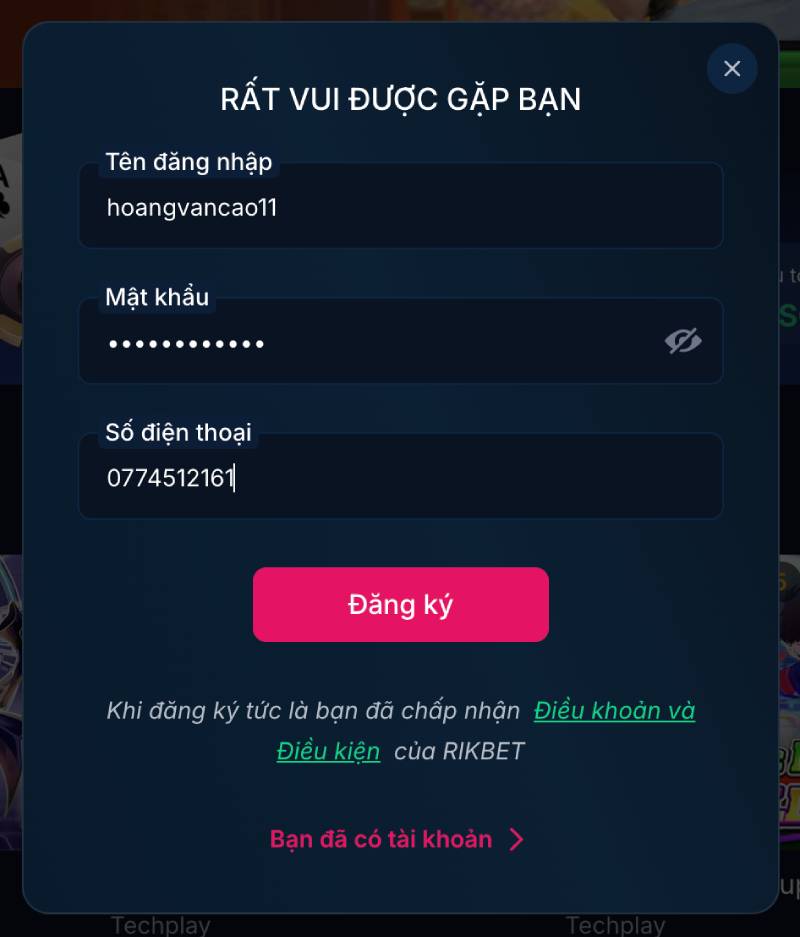 Cách Đăng Ký Rikbet Đơn Giản, Nhanh Chóng Và An Toàn 4 Bước 3: Điền thông tin cá nhân