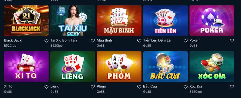Game bài và sản phẩm giải trí khác