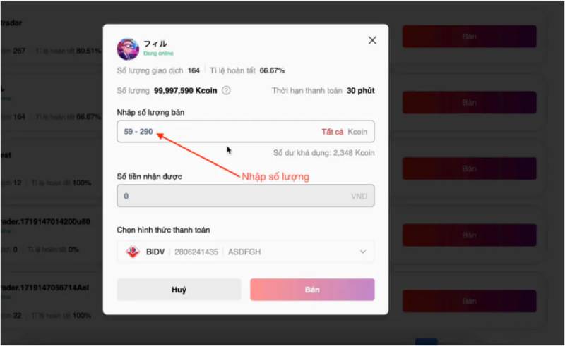 Hướng Dẫn Giao Dịch P2P Tại Rikbet: Mua, Bán Kcoin Dễ Dàng 5 nhap so luong kcoin